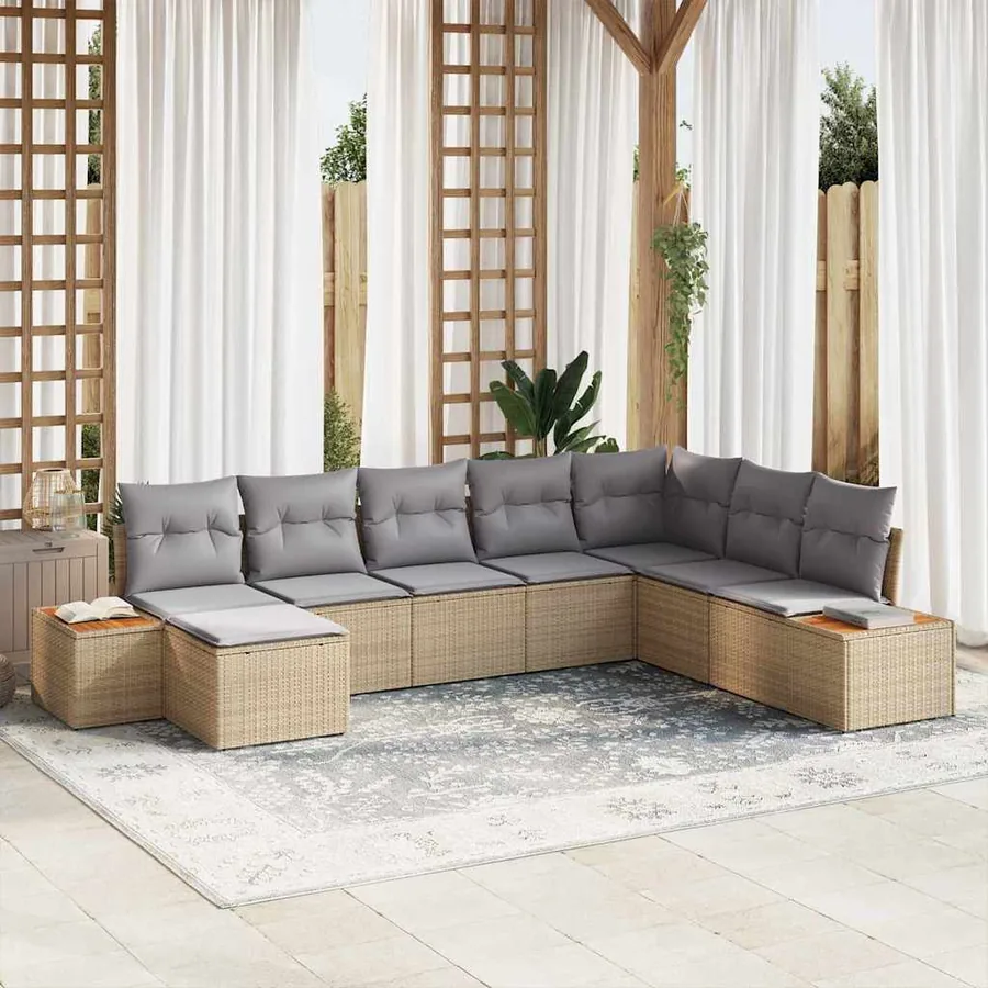 Ensemble de canapé de jardin 9 pcs Beige et Gris clair
