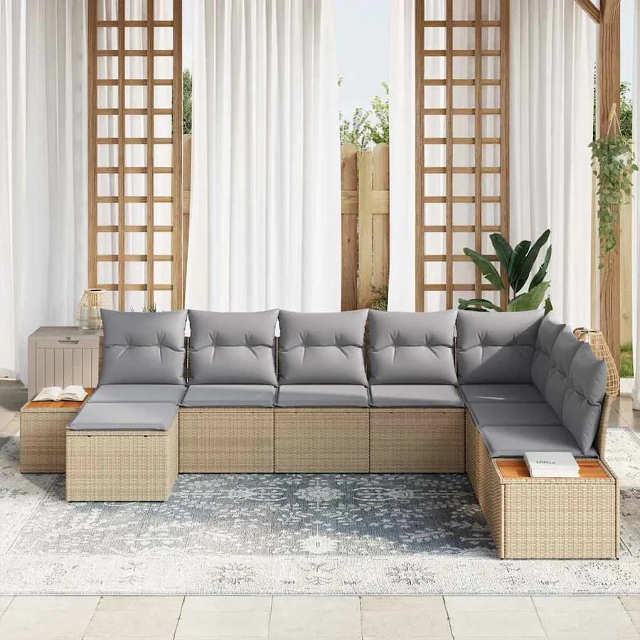 Ensemble de canapé de jardin 9 pcs Beige et Gris clair - 3