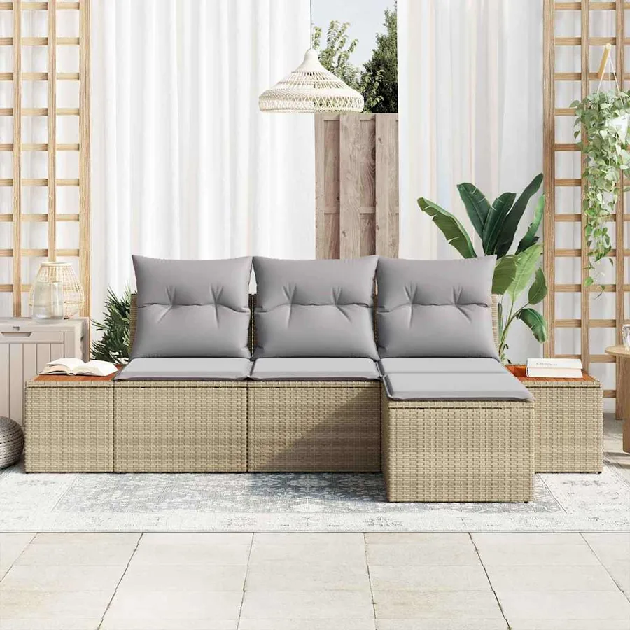 Ensemble de canapé de jardin 4 pcs Beige et Gris clair - 3