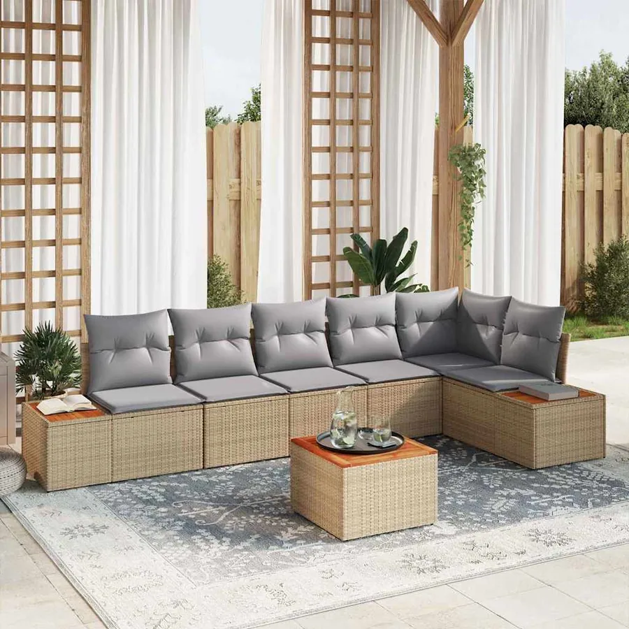 Ensemble de canapé de jardin 6 pcs Beige et Gris clair
