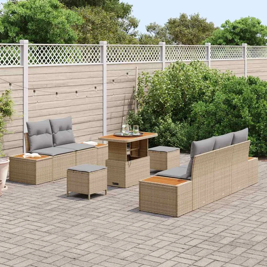 Ensemble de canapé de jardin 8 pcs Beige et Gris clair - 3