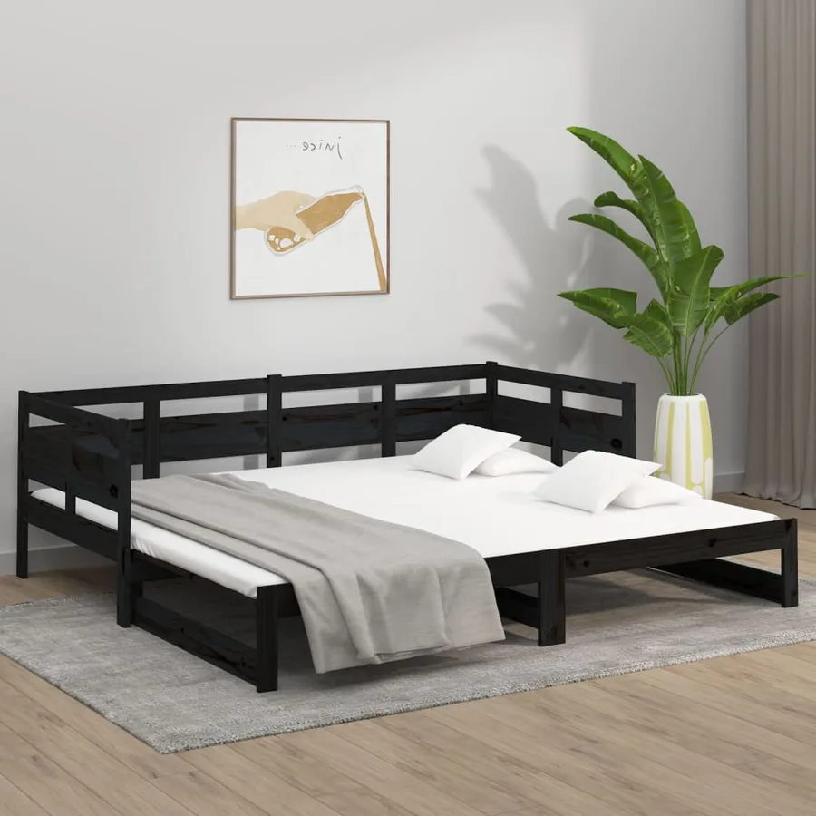 Lit coulissant sans matelas noir 2x(90x190) cm - 4
