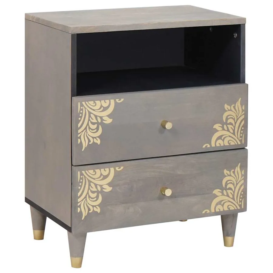 Cabinet de chevet Gris 50 x 33 x 62 cm Bois de mangue massif