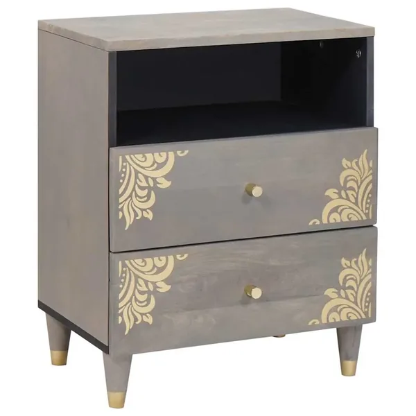 Cabinet de chevet Gris 50 x 33 x 62 cm Bois de mangue massif