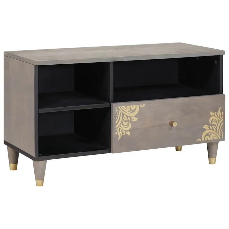 Meuble TV Gris 80 x 33 x 46 cm Bois de mangue massif