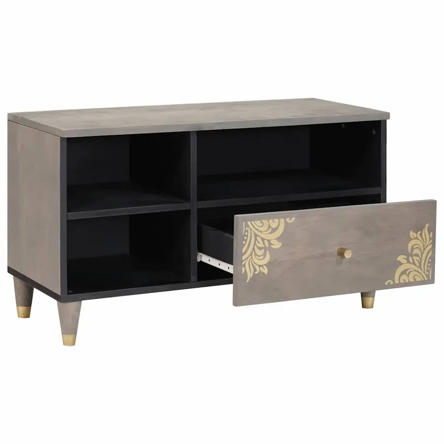 Meuble TV Gris 80 x 33 x 46 cm Bois de mangue massif - 2