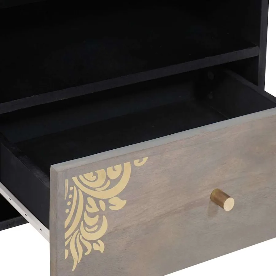 Meuble TV Gris 80 x 33 x 46 cm Bois de mangue massif - 7