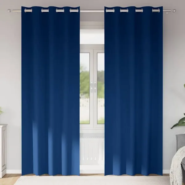 Rideaux occultants avec anneaux 2 pcs Bleu foncé 245 x 140 cm