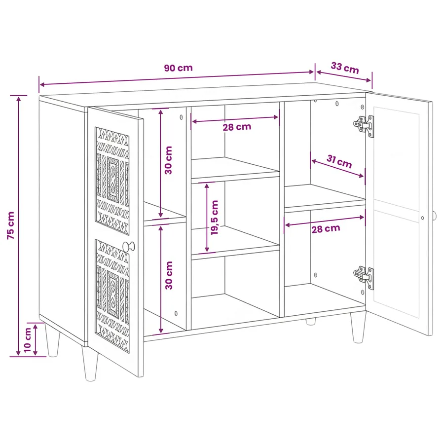 Buffet 90 x 33 x 75 cm Bois de mangue massif - 11