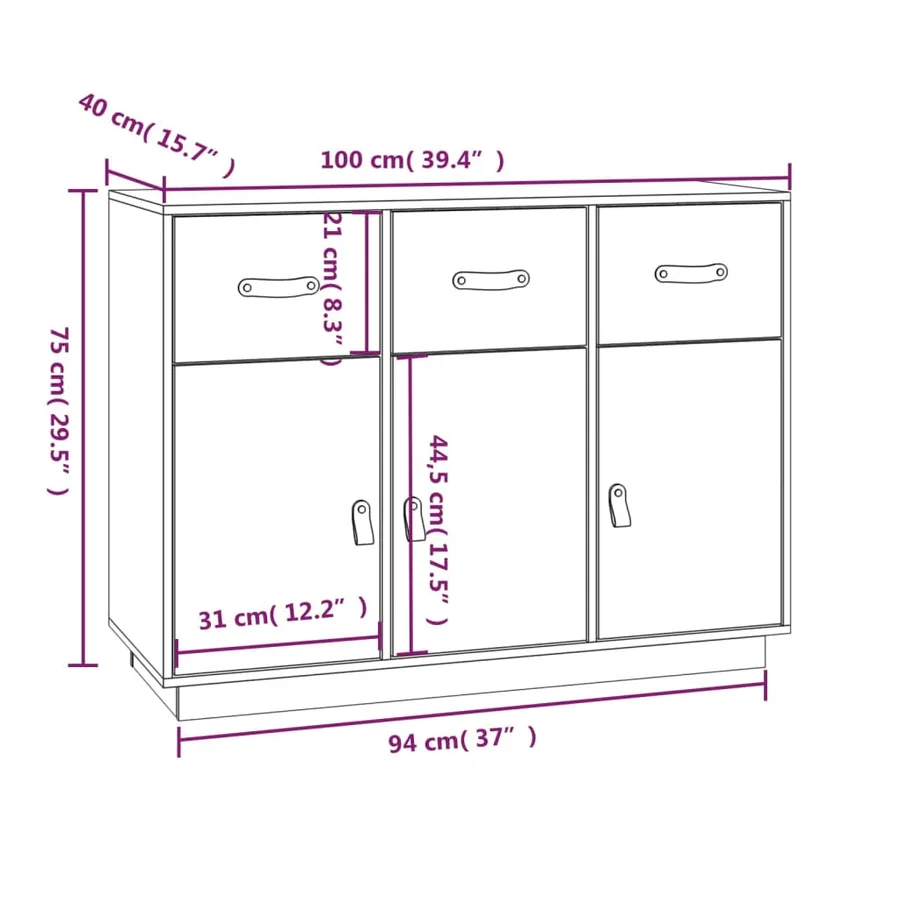 Buffet Marron miel 100x40x75 cm Bois massif de pin - 10