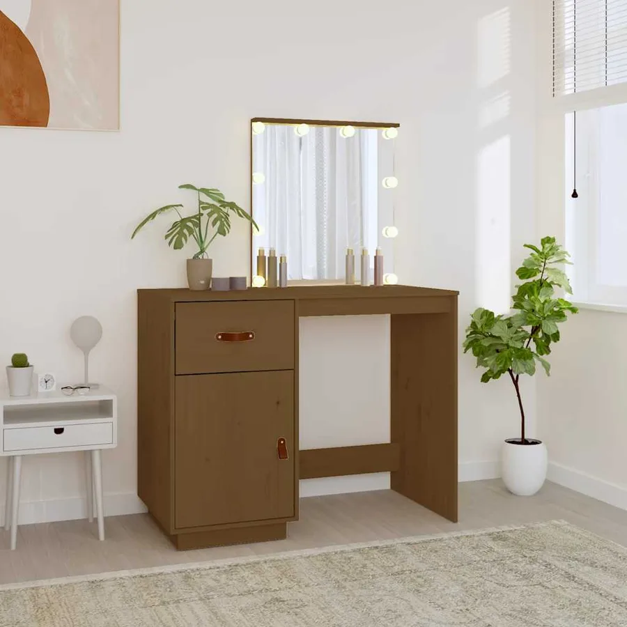 Coiffeuse avec LED Marron miel 95x50x133,5cm Bois de pin massif - 3