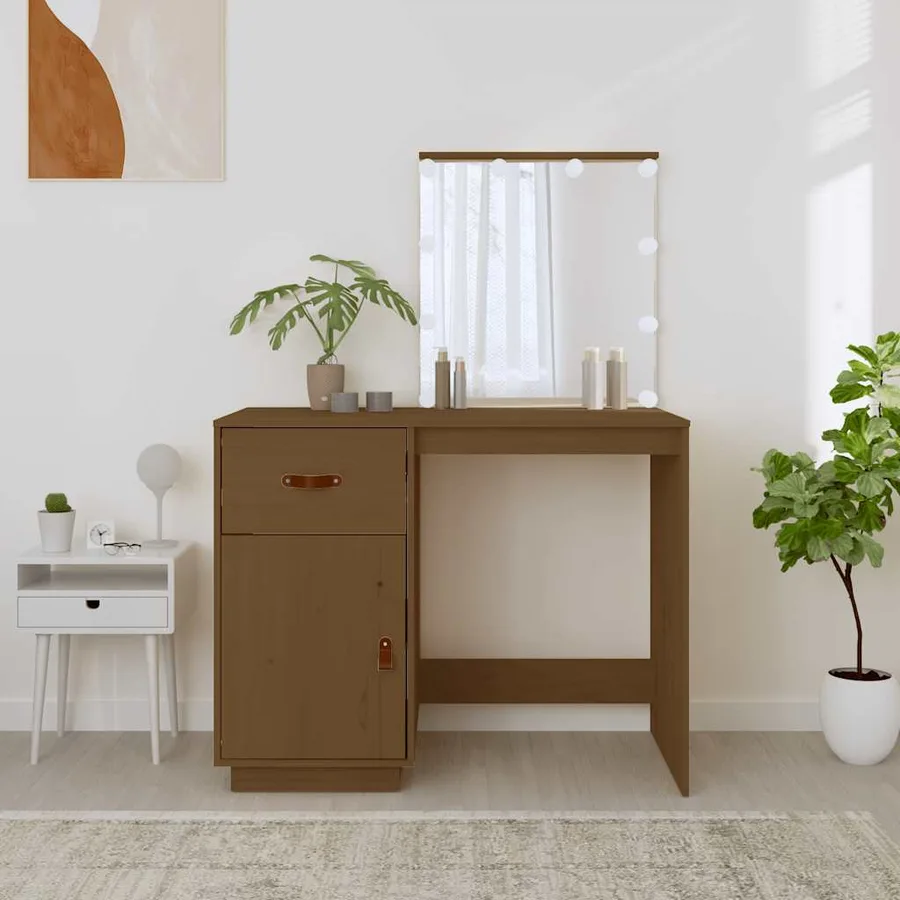 Coiffeuse avec LED Marron miel 95x50x133,5cm Bois de pin massif - 4