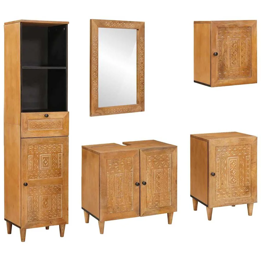 Ensemble de mobilier de salle de bain avec tiroir 5 pcs Marron
