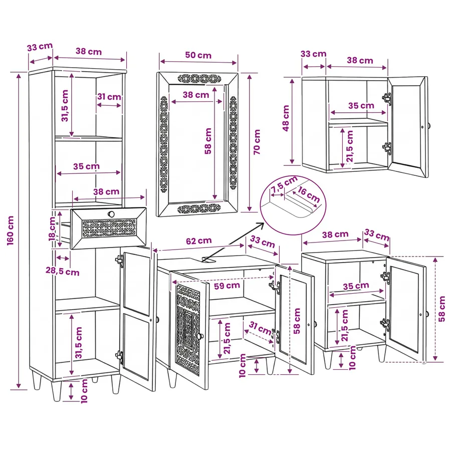 Ensemble de mobilier de salle de bain avec tiroir 5 pcs Marron - 18