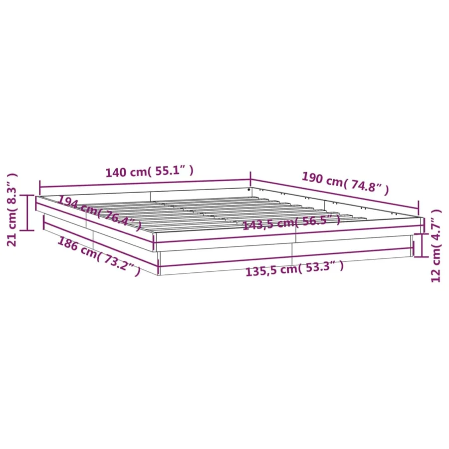 Cadre de lit à LED sans matelas 140x190 cm bois massif - 15