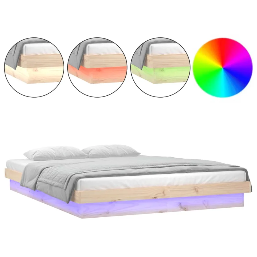 Cadre de lit à LED sans matelas 140x190 cm bois massif - 2