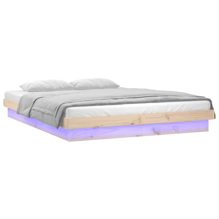 Cadre de lit à LED sans matelas 140x190 cm bois massif - 4