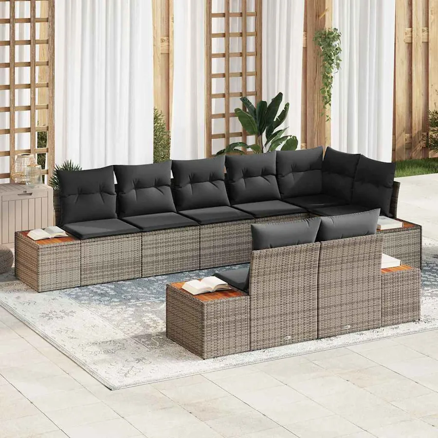 Ensemble de canapé de jardin avec coussin 8 pcs Gris Polyrotin