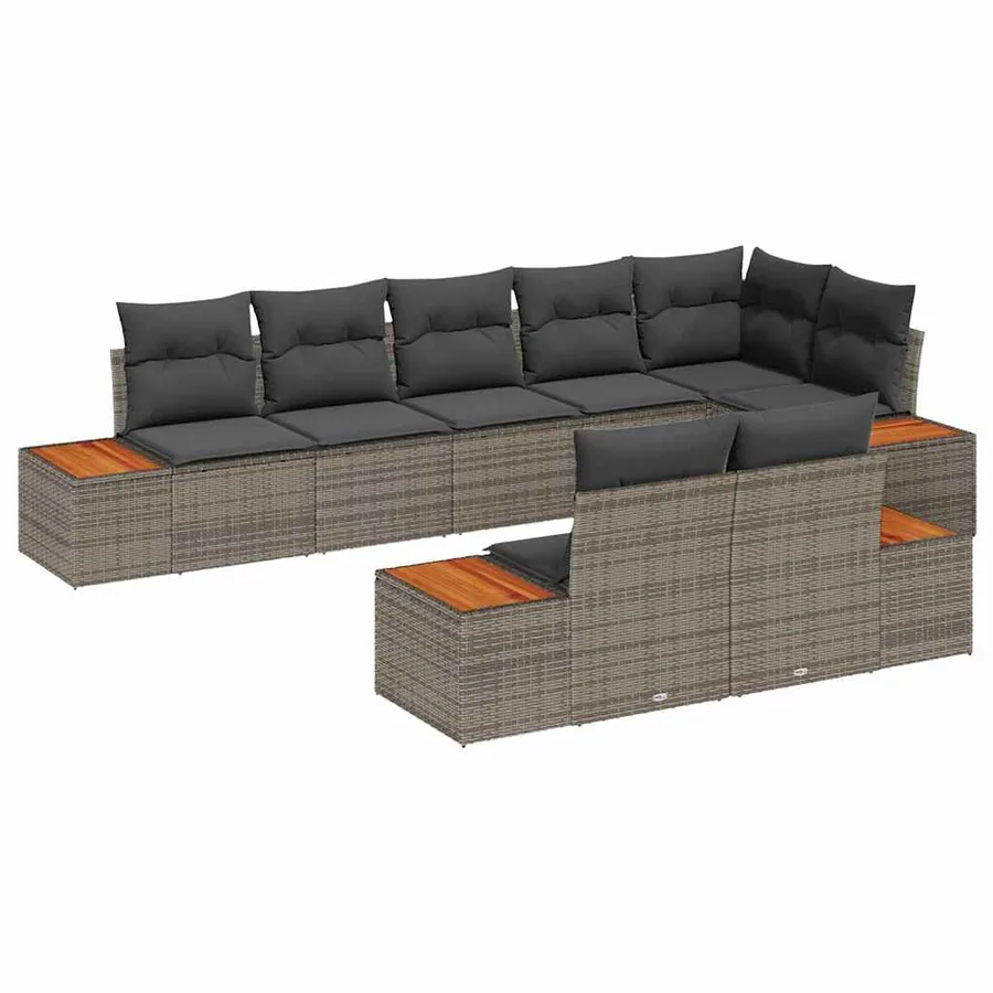 Ensemble de canapé de jardin avec coussin 8 pcs Gris Polyrotin - 2