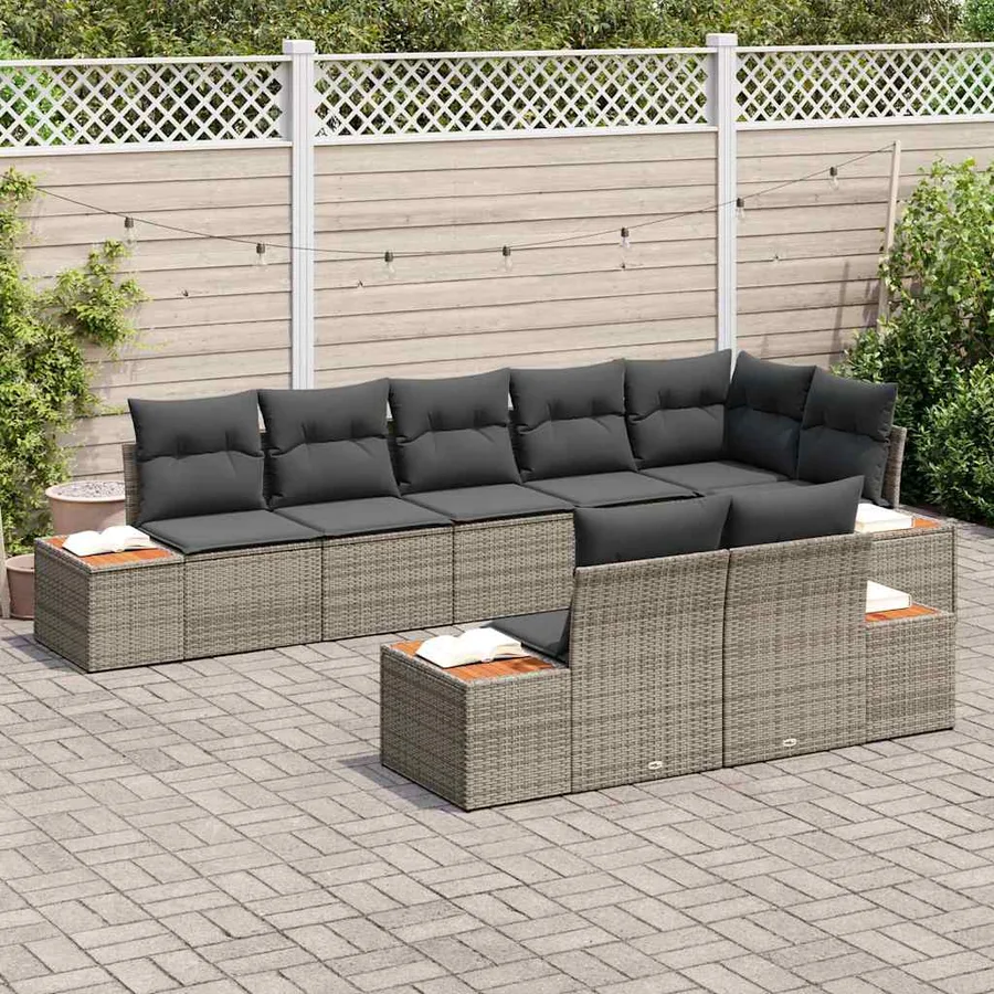 Ensemble de canapé de jardin avec coussin 8 pcs Gris Polyrotin - 3