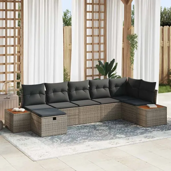 Ensemble de canapé de jardin 7 pcs Gris Poly rotin