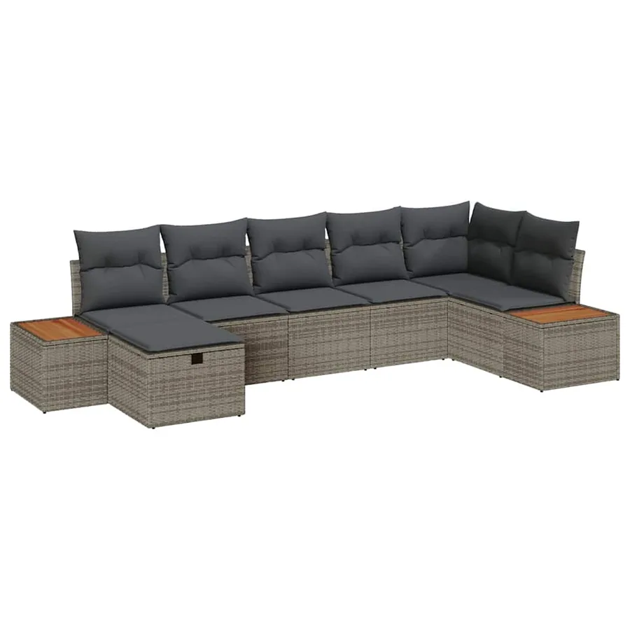 Ensemble de canapé de jardin 7 pcs Gris Poly rotin - 2