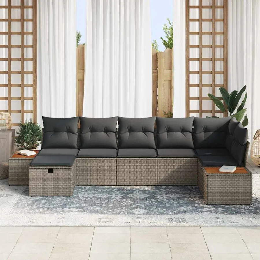 Ensemble de canapé de jardin 7 pcs Gris Poly rotin - 3