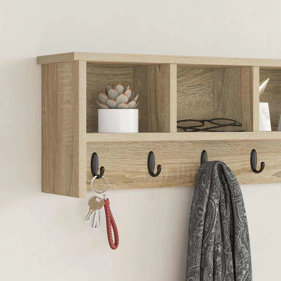 Porte-manteau mural avec étagère Chêne Sonoma 100 x 16 x 26 cm - 4
