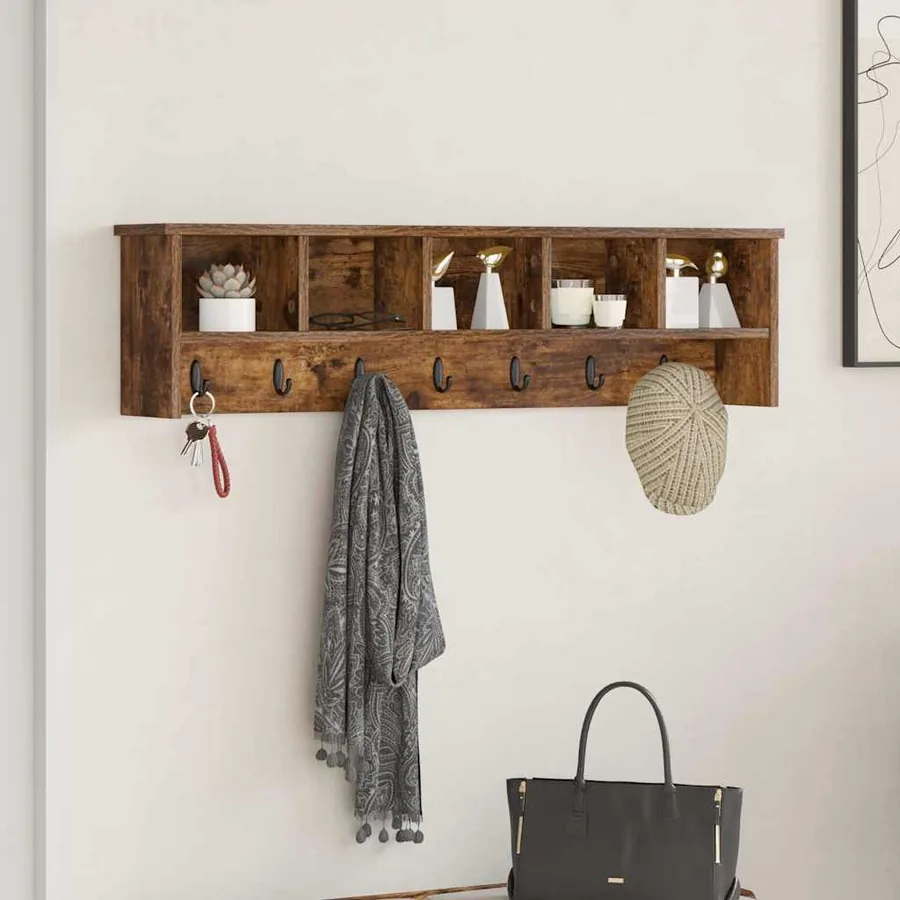 Porte-manteau mural avec étagère Chêne fumé 100 x 16 x 26 cm