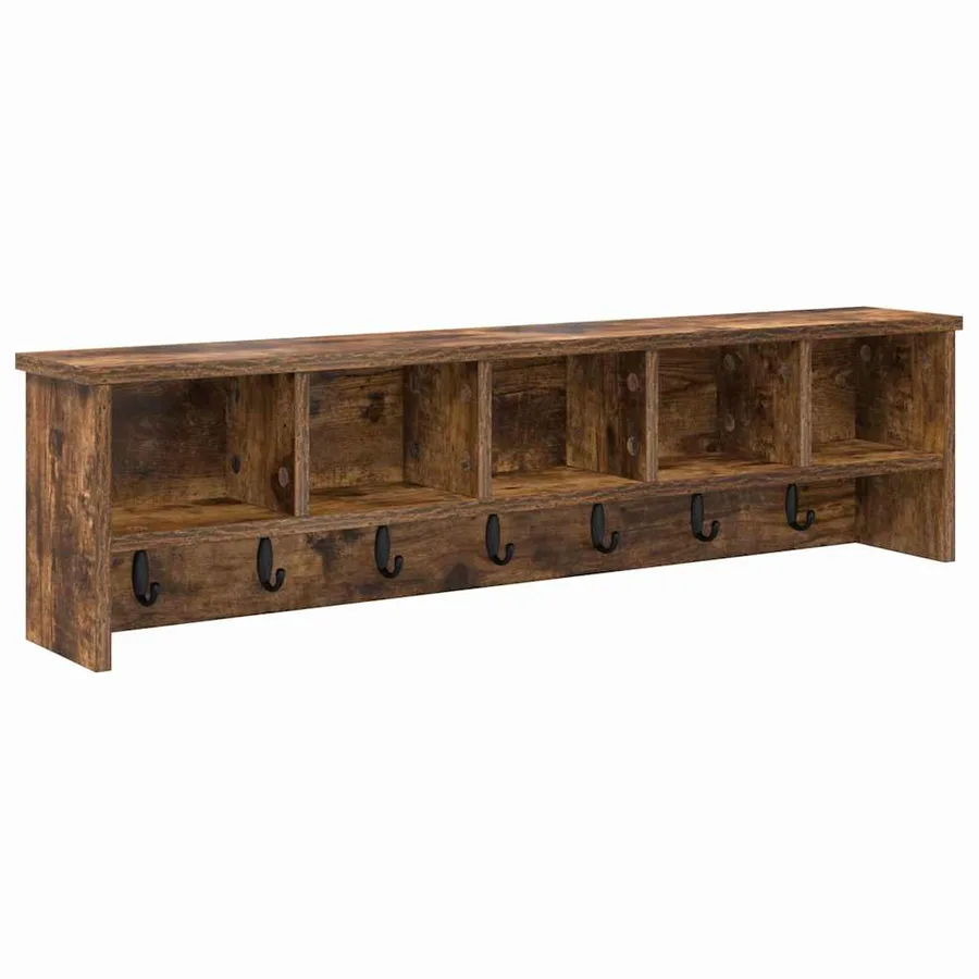 Porte-manteau mural avec étagère Chêne fumé 100 x 16 x 26 cm - 2