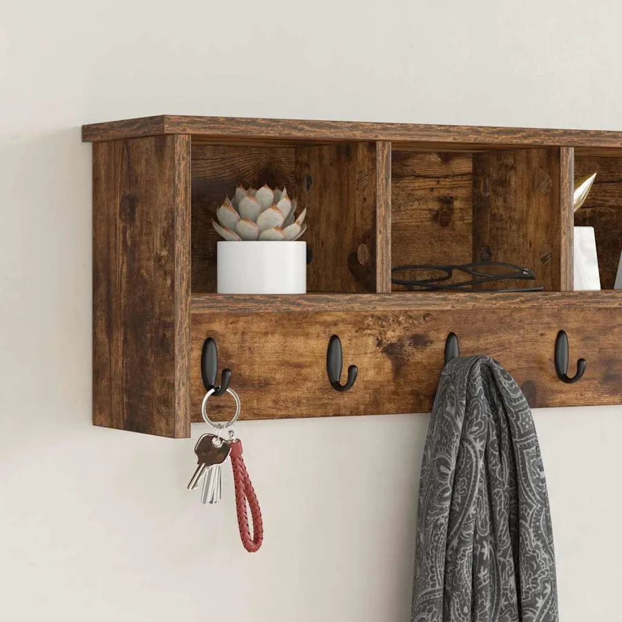 Porte-manteau mural avec étagère Chêne fumé 100 x 16 x 26 cm - 4