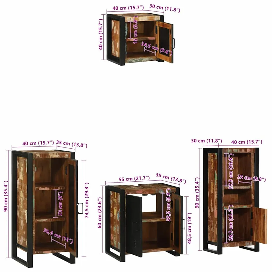 Ensemble de mobilier de salle de bain 4 pcs Bois Recyclé Solide - 17