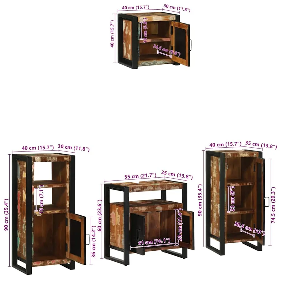 Ensemble de mobilier de salle de bain 4 pcs Bois Recyclé Solide - 16