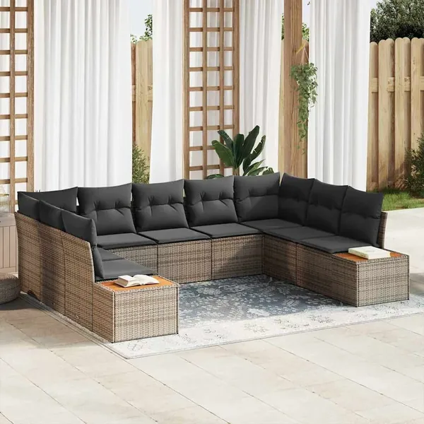 Ensemble de canapé de jardin avec coussin 5 pcs Gris Polyrotin