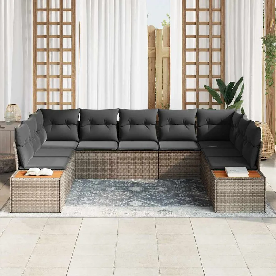 Ensemble de canapé de jardin avec coussin 5 pcs Gris Polyrotin - 3
