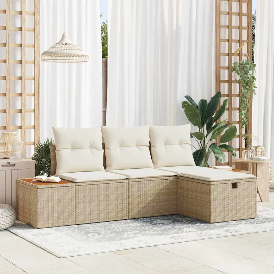 Ensemble de canapé de jardin avec coussin 4 pcs Beige polyrotin