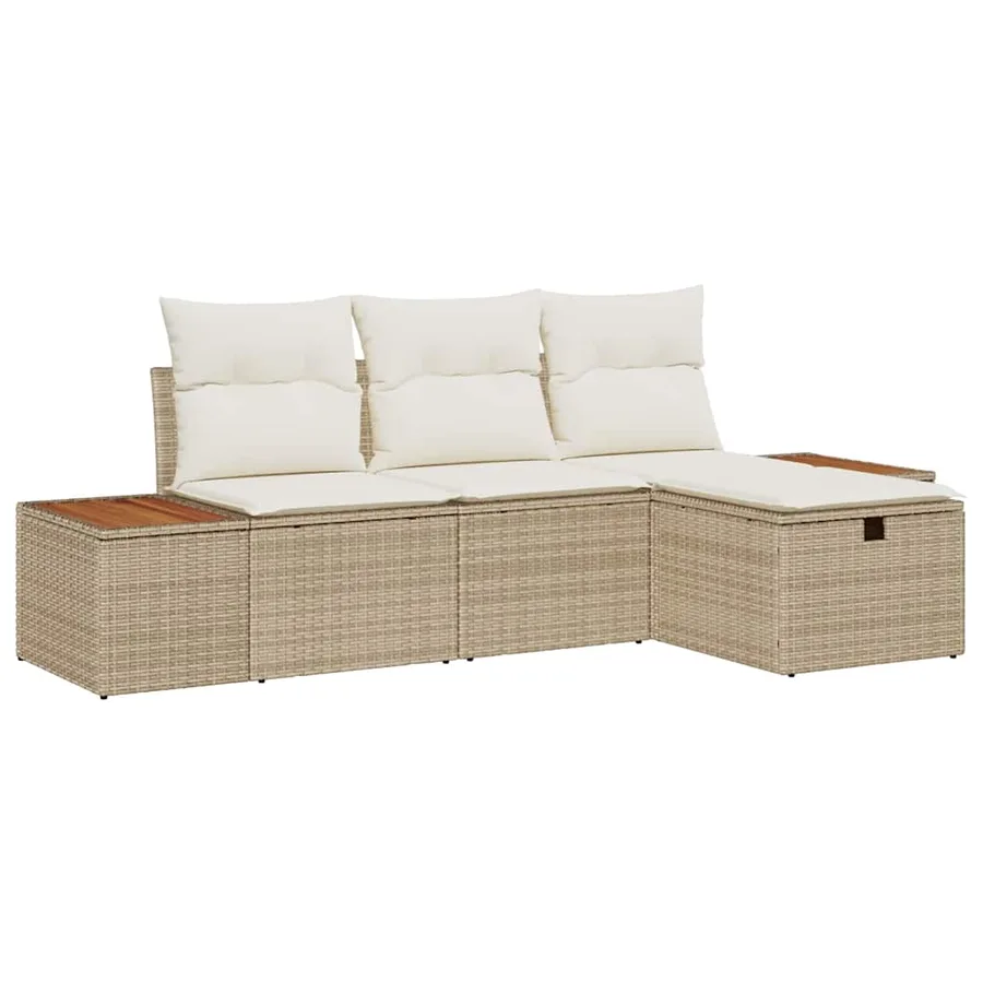 Ensemble de canapé de jardin avec coussin 4 pcs Beige polyrotin - 2