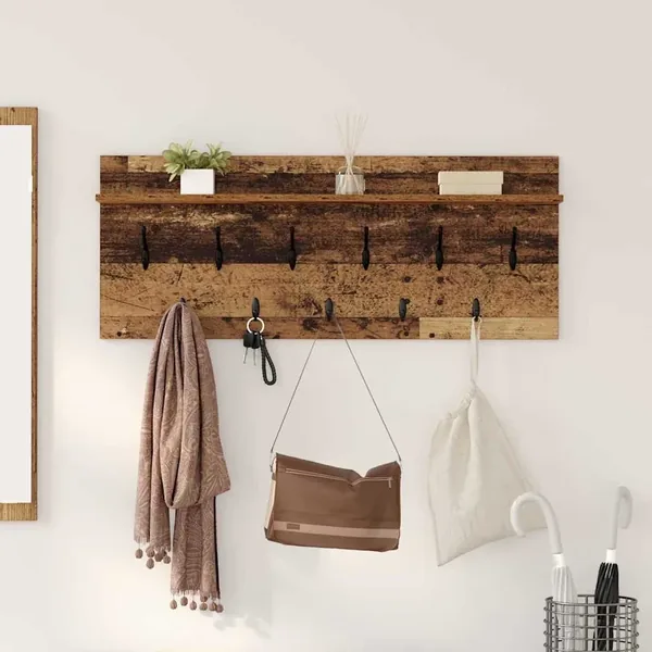 Porte-manteau mural avec étagère Bois ancien 100 x 40 x 12 cm