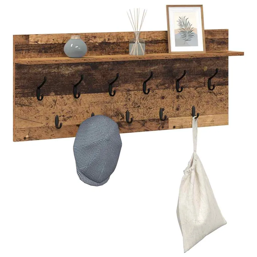 Porte-manteau mural avec étagère Bois ancien 100 x 40 x 12 cm - 3