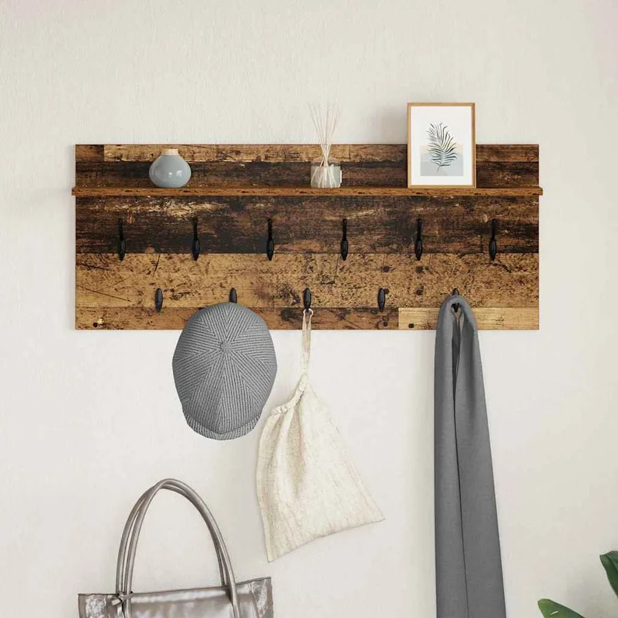 Porte-manteau mural avec étagère Bois ancien 100 x 40 x 12 cm - 4