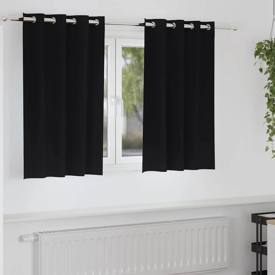 Rideaux occultants avec anneaux 2 pcs Noir 140 x 140 cm