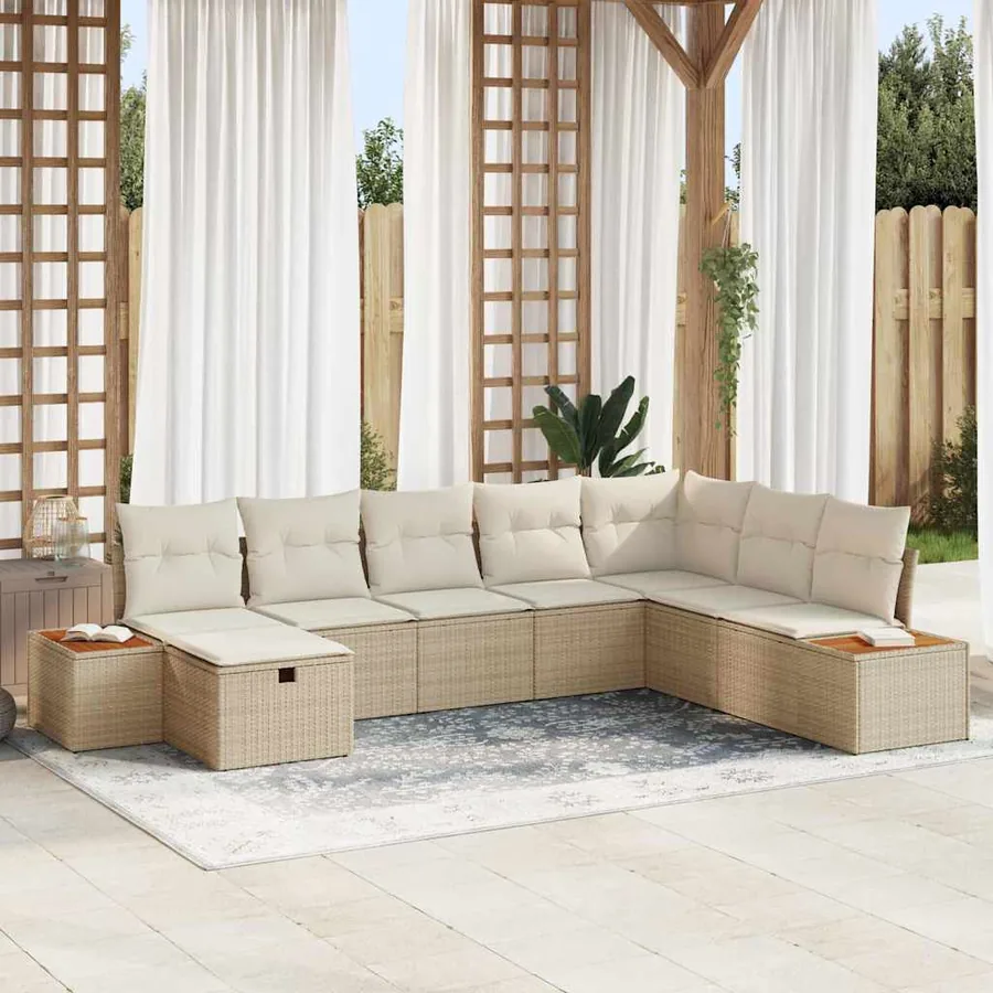 Ensemble de canapé de jardin avec coussin Beige polyrotin