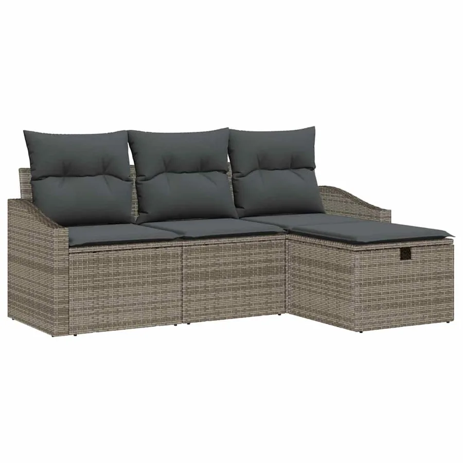 Ensemble de Canapés avec coussin 4 pcs Gris polyrotin - 2