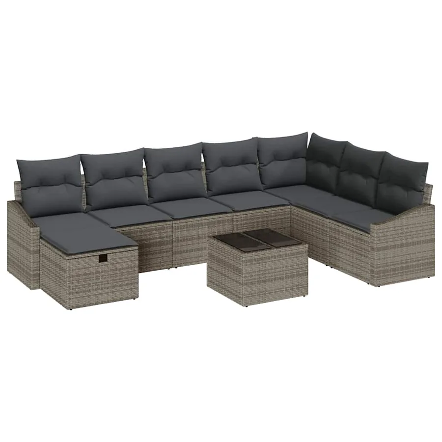 Ensemble de canapé de jardin avec coussin 9 pcs polyrotin - 2