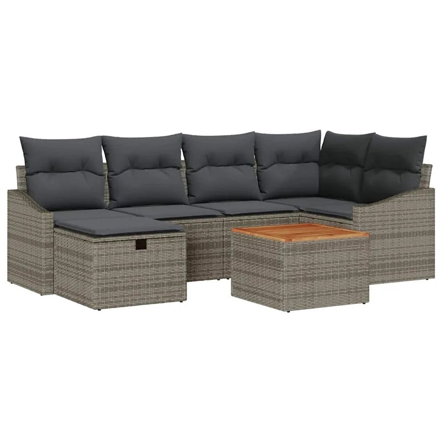 Ensemble de canapé de jardin avec coussin 7 pcs Gris polyrotin - 2