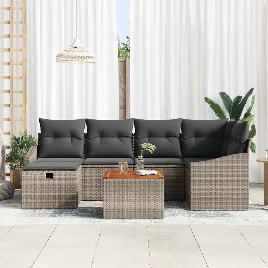 Ensemble de canapé de jardin avec coussin 7 pcs Gris polyrotin - 3