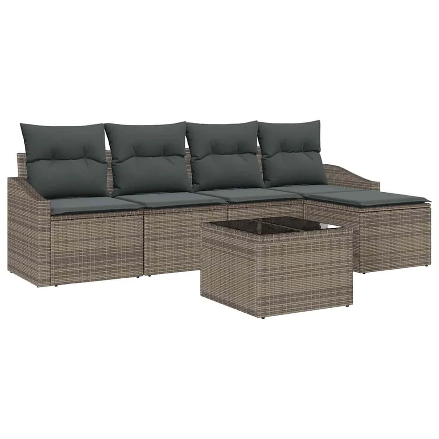Ensemble de Canapés avec coussin 6 pcs Gris polyrotin - 2