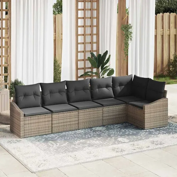 Ensemble de Canapés avec coussin 6 pcs Gris polyrotin