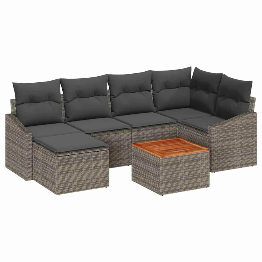 Ensemble de canapé de jardin avec coussin 7 pcs Gris polyrotin - 2