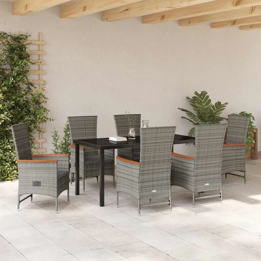 Ensemble de salle à manger pour jardin avec coussin 7 pcs Gris - 4